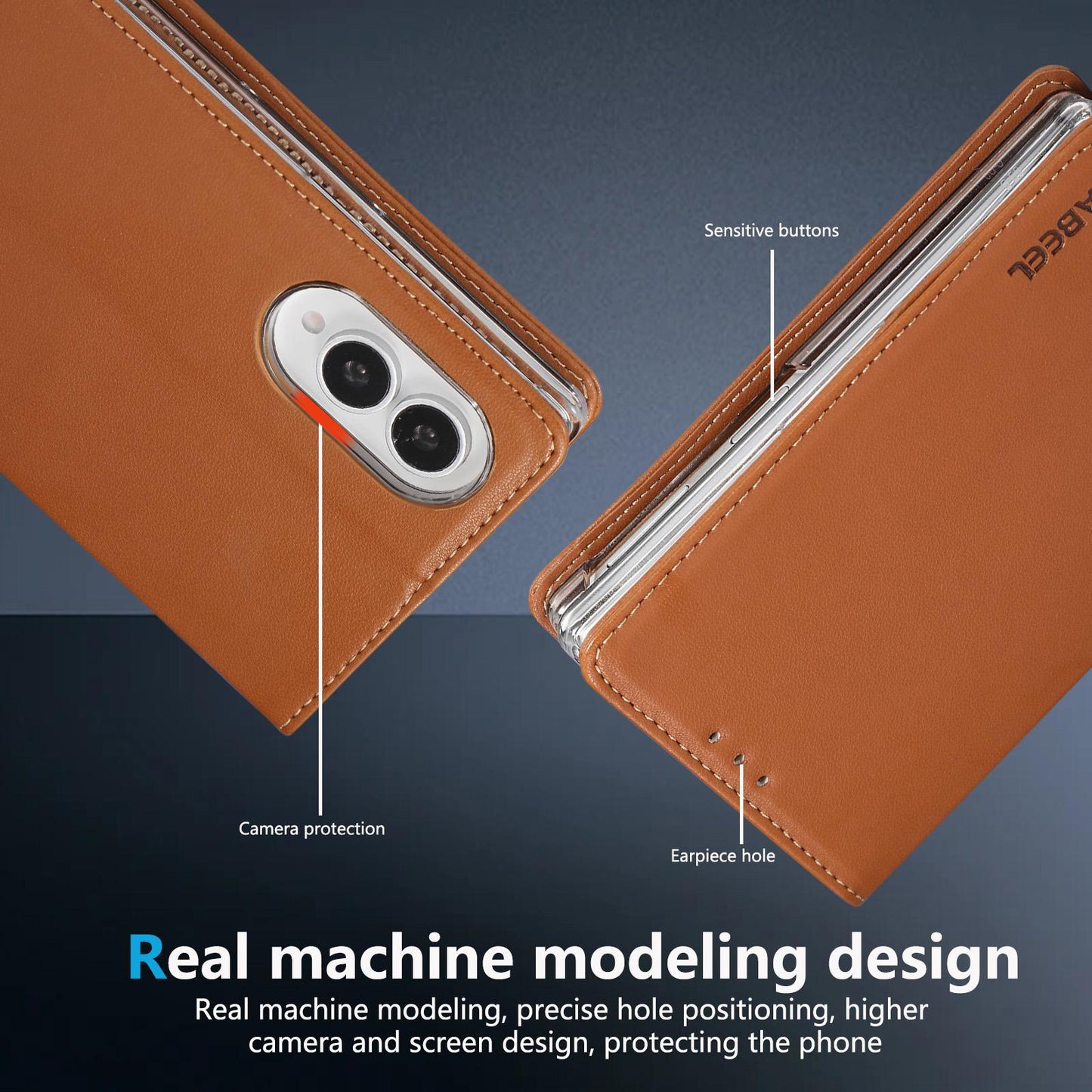 For Galaxy Z Fold8 5G ABEEL AB01 Vegan Leather RFID Phone Case(Brown)