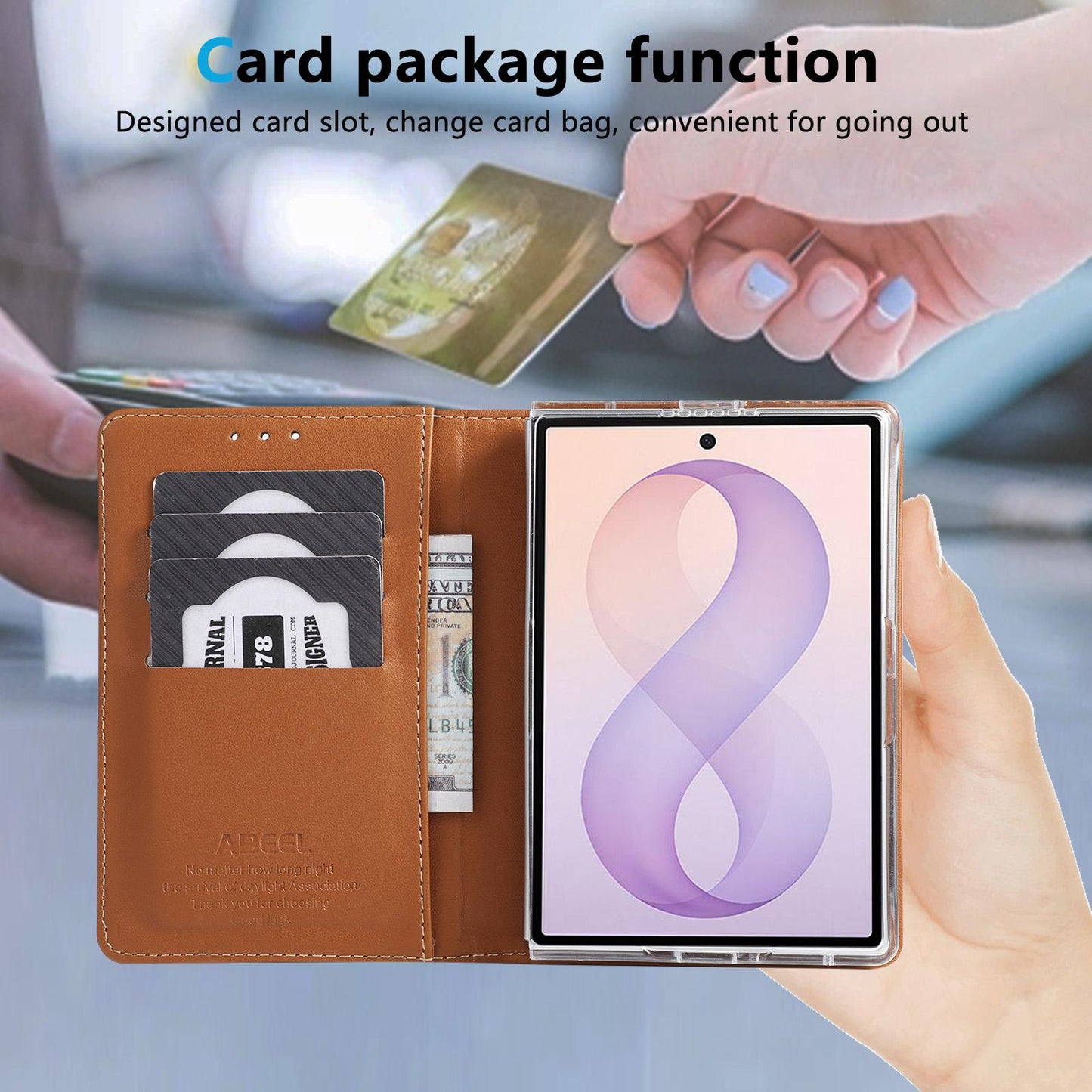 For Galaxy Z Fold8 5G ABEEL AB01 Vegan Leather RFID Phone Case(Brown)