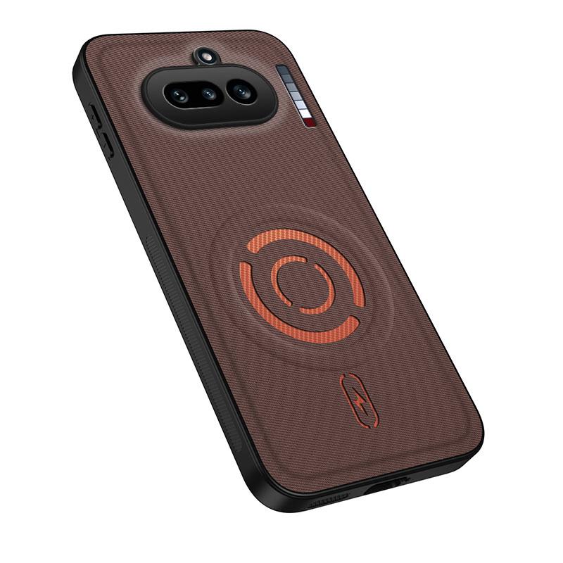 For Nothing Phone 4a WANLONFENG Tech Fabric Texture Magnetic PC Hybrid TPU Phone Case(Coffee)