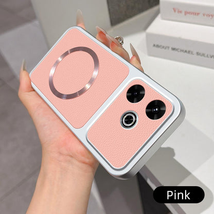 For Redmi 13 4G / 5G Lambskin Series Magnetic Skin Feel Phone Case(Pink)