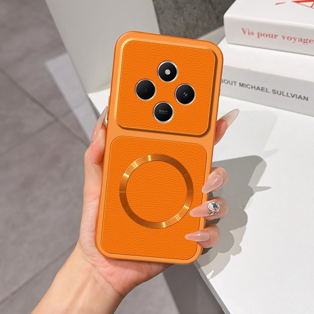 For Redmi 14C 4G / 5G Lambskin Series Magnetic Skin Feel Phone Case(Orange)