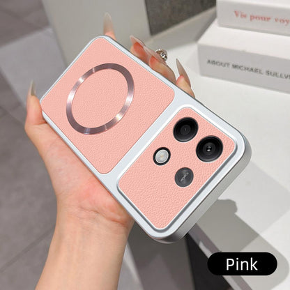 For Redmi Note 13 5G Lambskin Series Magnetic Skin Feel Phone Case(Pink)