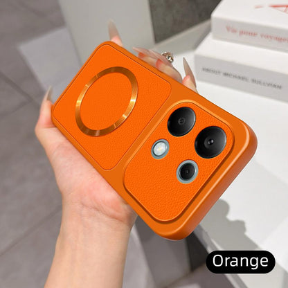 For Redmi Note 13 Pro 4G Lambskin Series Magnetic Skin Feel Phone Case(Orange)