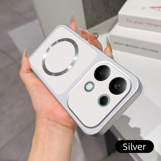 For Redmi Note 13 Pro 4G Lambskin Series Magnetic Skin Feel Phone Case(Silver)