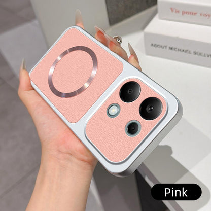 For Redmi Note 13 Pro 4G Lambskin Series Magnetic Skin Feel Phone Case(Pink)