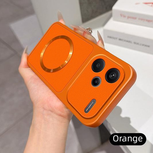 For Redmi Note 13 Pro+ Lambskin Series Magnetic Skin Feel Phone Case(Orange)