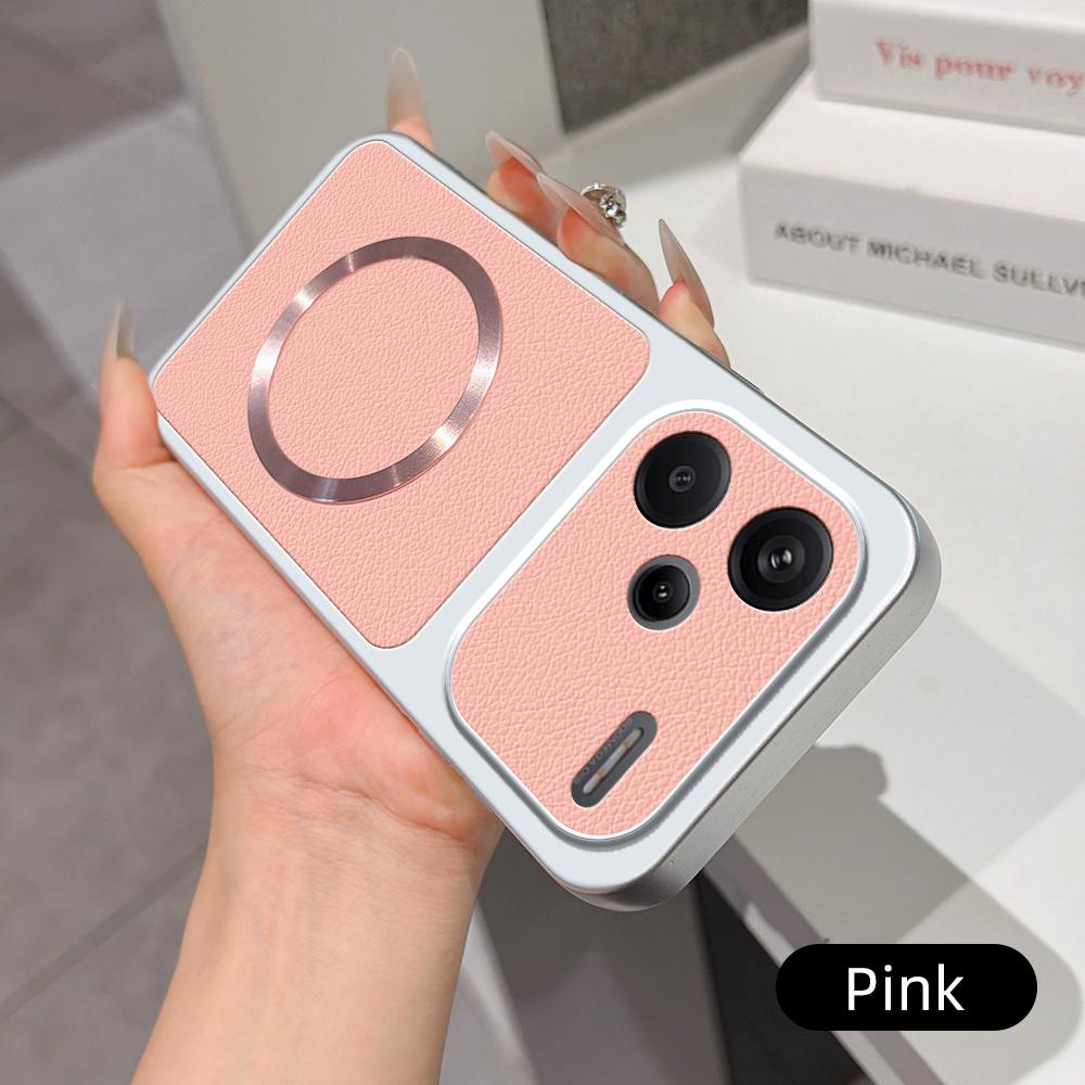 For Redmi Note 13 Pro+ Lambskin Series Magnetic Skin Feel Phone Case(Pink)