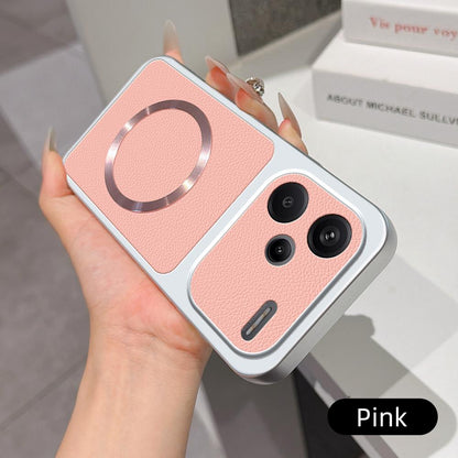For Redmi Note 13 Pro+ Lambskin Series Magnetic Skin Feel Phone Case(Pink)