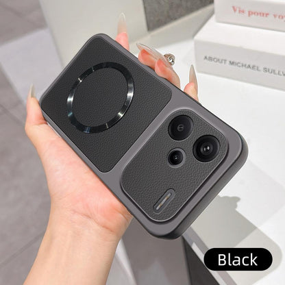 For Redmi Note 13 Pro+ Lambskin Series Magnetic Skin Feel Phone Case(Black)