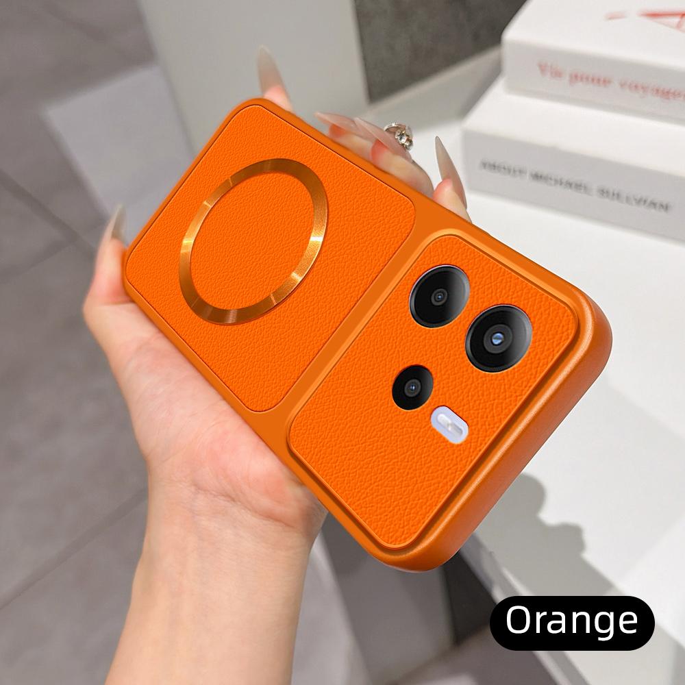 For Redmi Note 14 5G Global Lambskin Series Magnetic Skin Feel Phone Case(Orange)