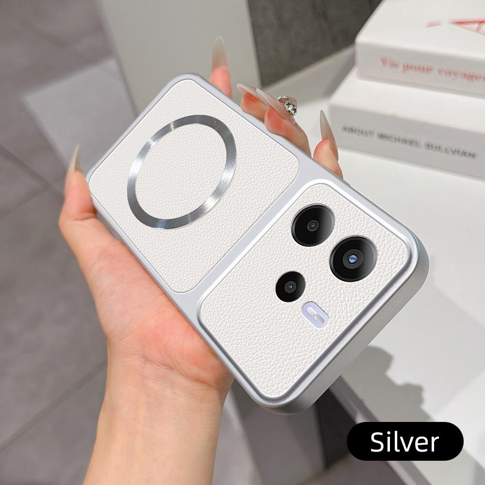 For Redmi Note 14 5G Global Lambskin Series Magnetic Skin Feel Phone Case(Silver)