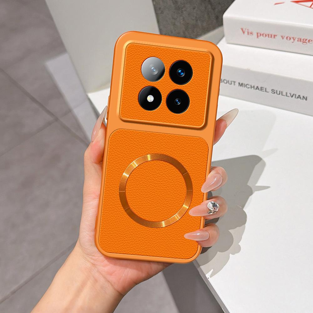 For Redmi Note 14 Pro+ 5G Lambskin Series Magnetic Skin Feel Phone Case(Orange)
