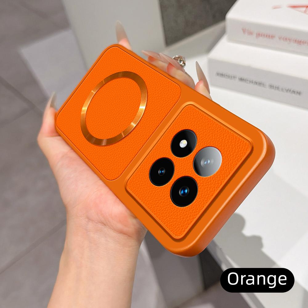 For Redmi Note 14 Pro+ 5G Lambskin Series Magnetic Skin Feel Phone Case(Orange)