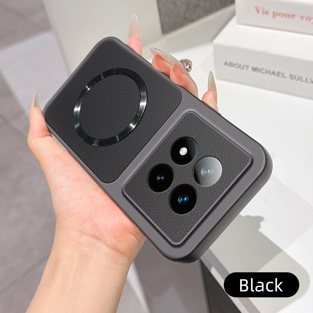 For Redmi Note 14 Pro+ 5G Lambskin Series Magnetic Skin Feel Phone Case(Black)