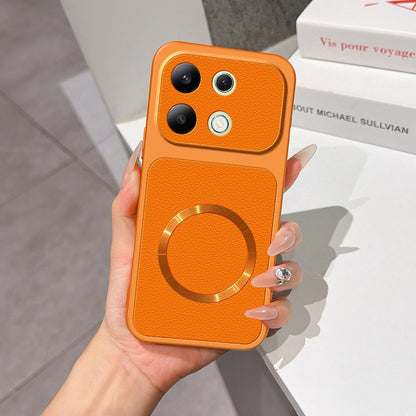 For Redmi Note 13 4G Lambskin Series Magnetic Skin Feel Phone Case(Orange)