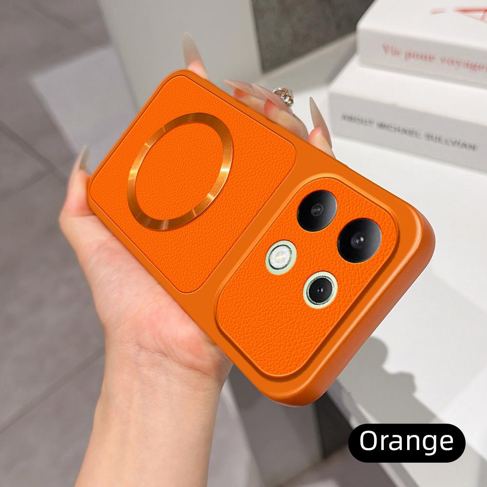 For Redmi Note 13 4G Lambskin Series Magnetic Skin Feel Phone Case(Orange)