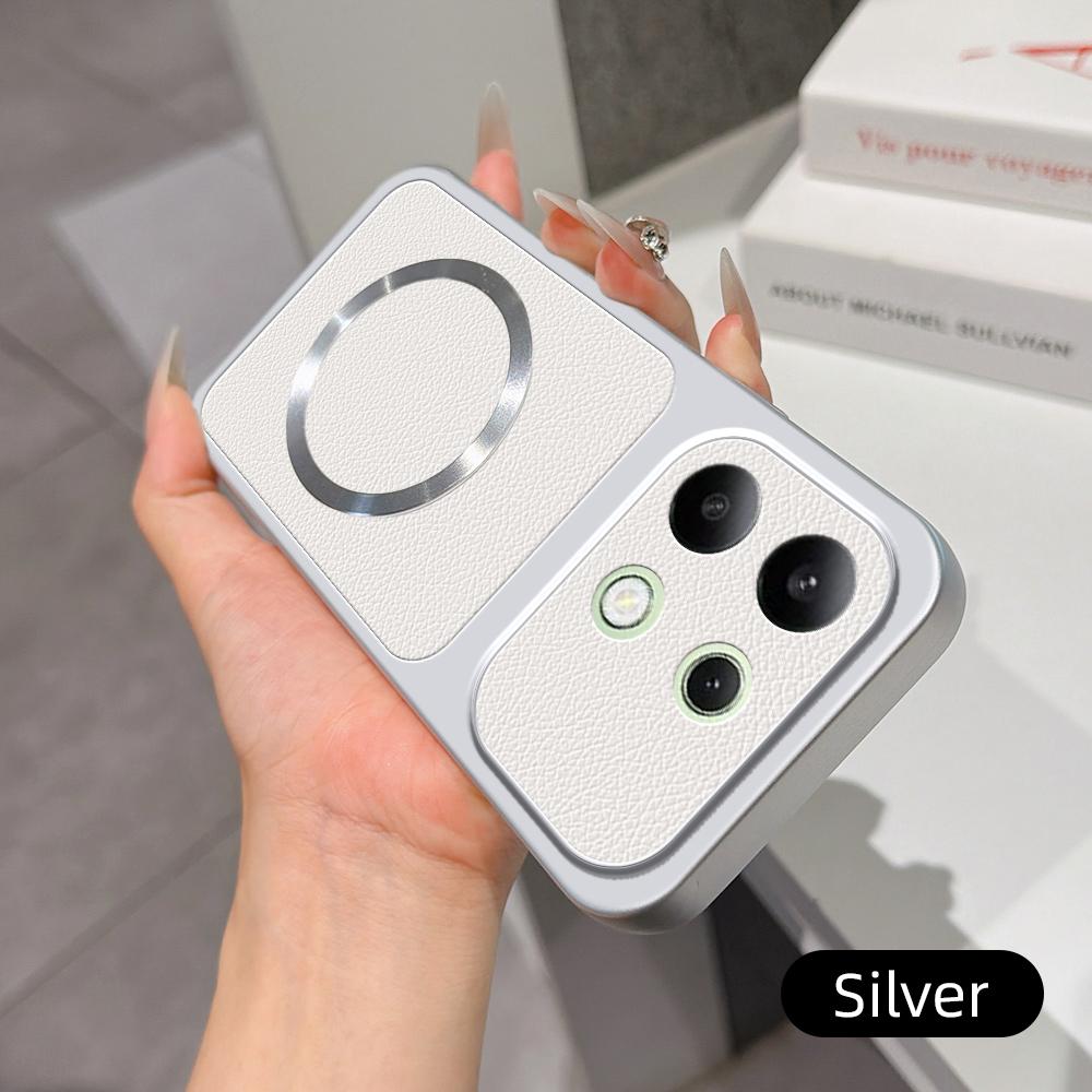 For Redmi Note 13 4G Lambskin Series Magnetic Skin Feel Phone Case(Silver)