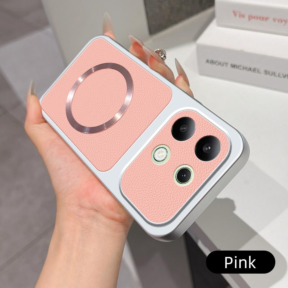 For Redmi Note 13 4G Lambskin Series Magnetic Skin Feel Phone Case(Pink)