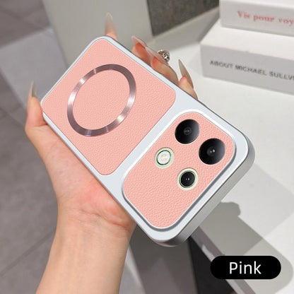 For Redmi Note 13 4G Lambskin Series Magnetic Skin Feel Phone Case(Pink)