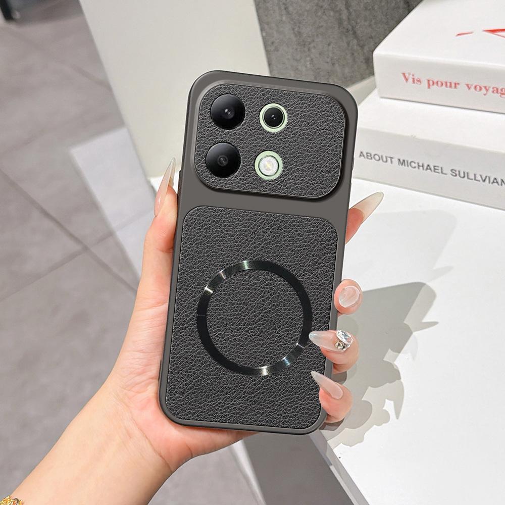 For Redmi Note 13 4G Lambskin Series Magnetic Skin Feel Phone Case(Black)