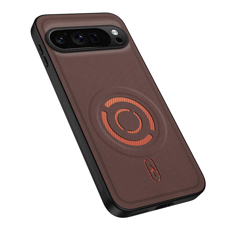 For Google Pixel 9 Pro WANLONFENG Tech Fabric Texture Magnetic PC Hybrid TPU Phone Case(Coffee)