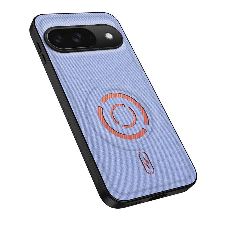 For Google Pixel 9 WANLONFENG Tech Fabric Texture Magnetic PC Hybrid TPU Phone Case(Blue)