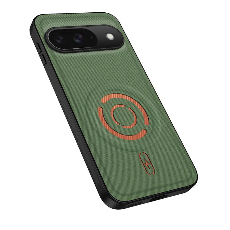 For Google Pixel 9 WANLONFENG Tech Fabric Texture Magnetic PC Hybrid TPU Phone Case(Green)