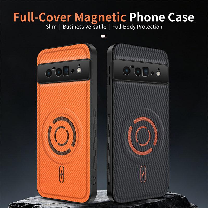 For Google Pixel 6 Pro WANLONFENG Tech Fabric Texture Magnetic PC Hybrid TPU Phone Case(Coffee)