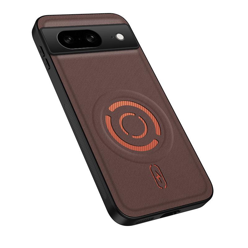 For Google Pixel 6a WANLONFENG Tech Fabric Texture Magnetic PC Hybrid TPU Phone Case(Coffee)