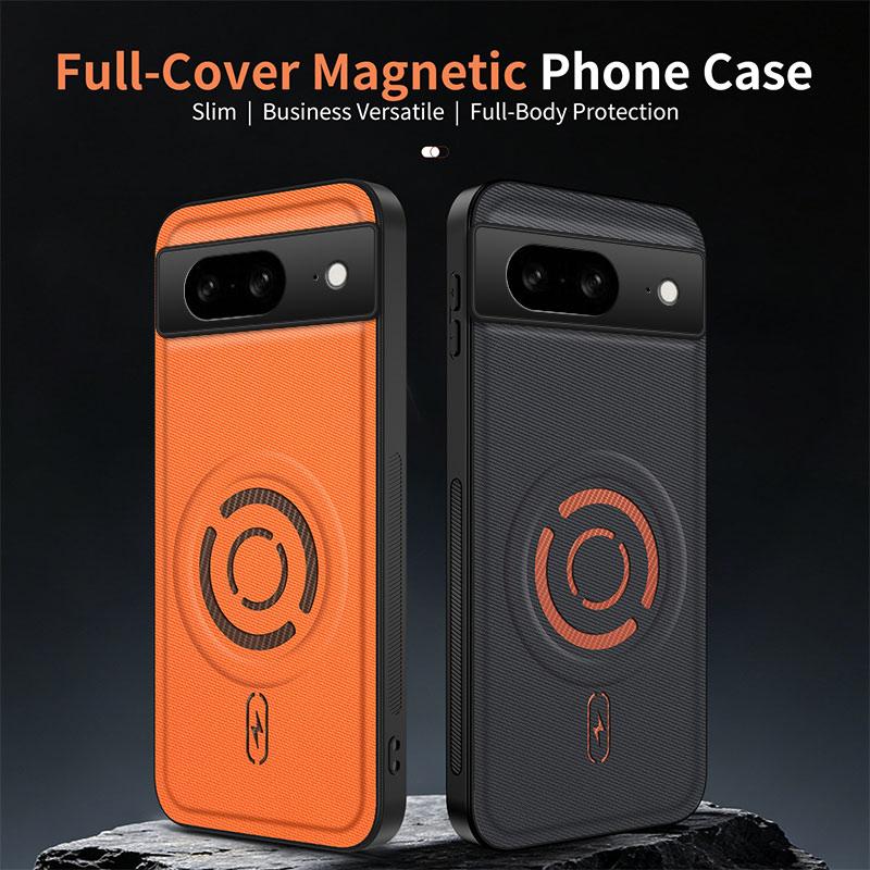 For Google Pixel 6a WANLONFENG Tech Fabric Texture Magnetic PC Hybrid TPU Phone Case(Coffee)