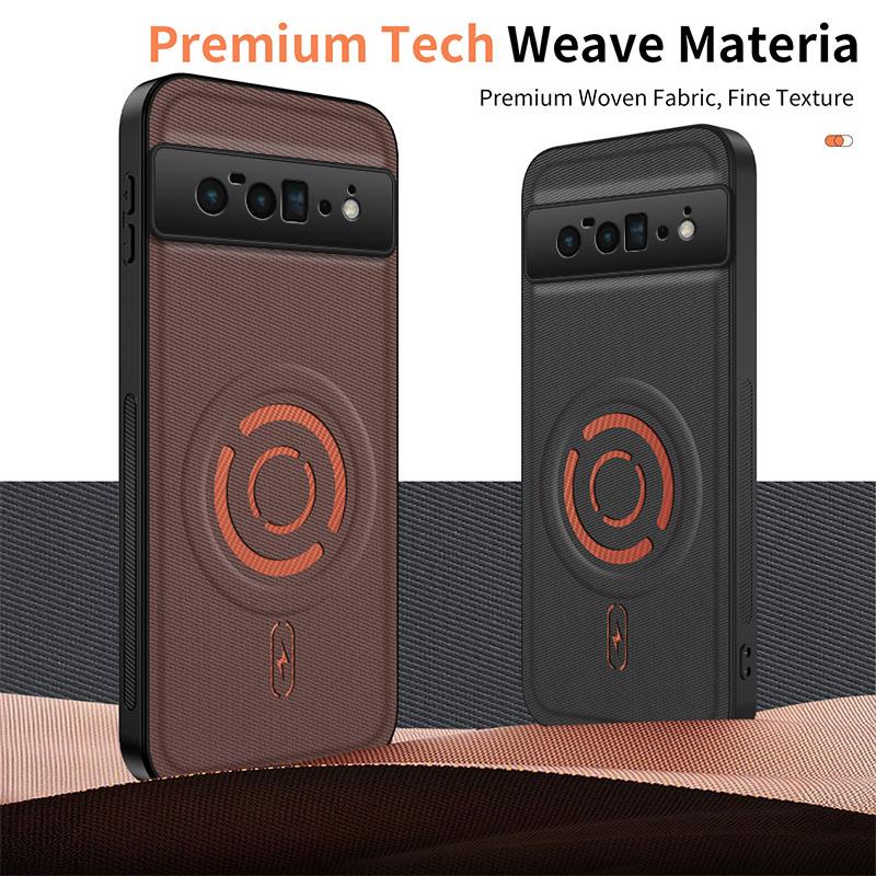 For Google Pixel 6 WANLONFENG Tech Fabric Texture Magnetic PC Hybrid TPU Phone Case(Coffee)