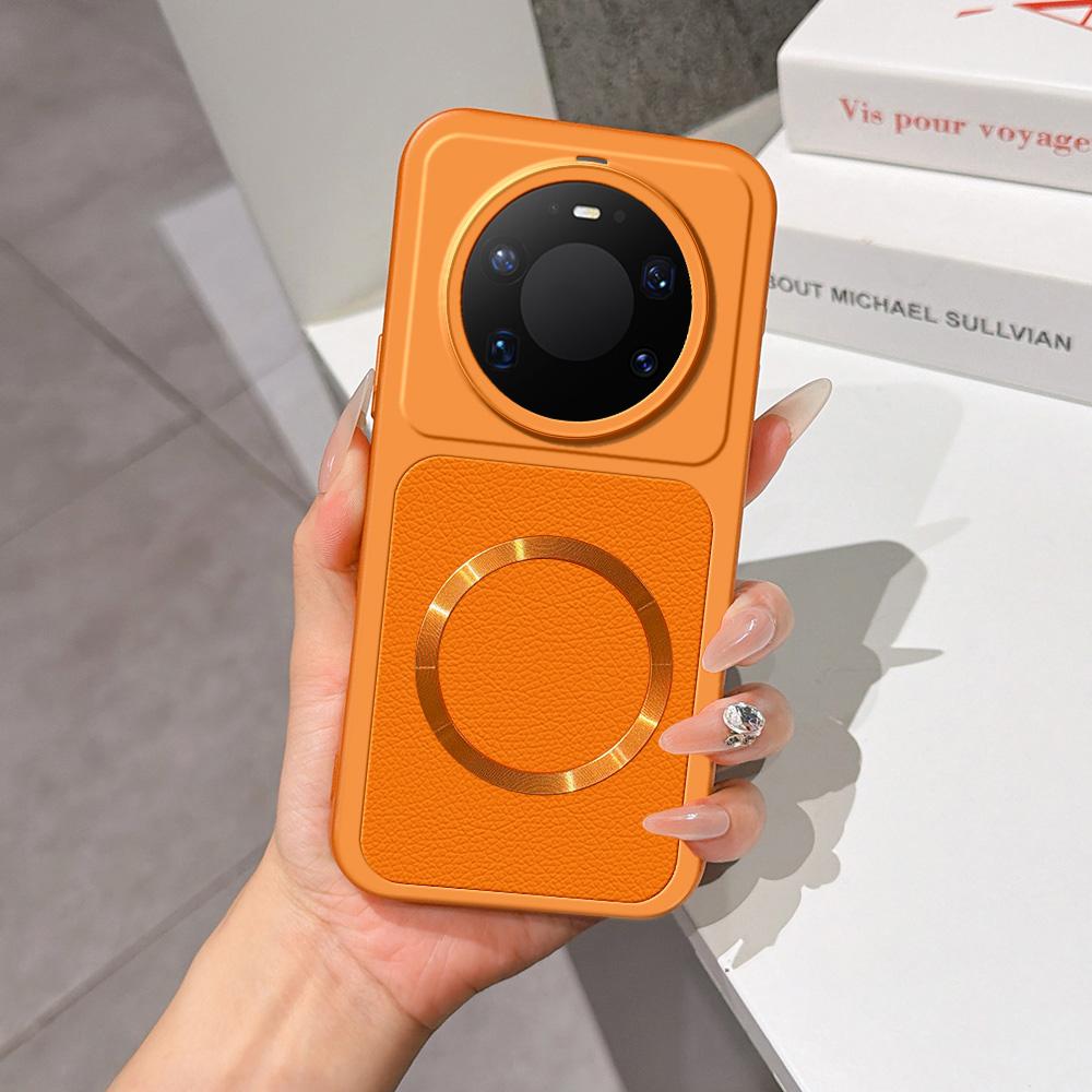 For Huawei Mate 80 Pro Max Lambskin Series Magnetic Skin Feel Phone Case(Orange)