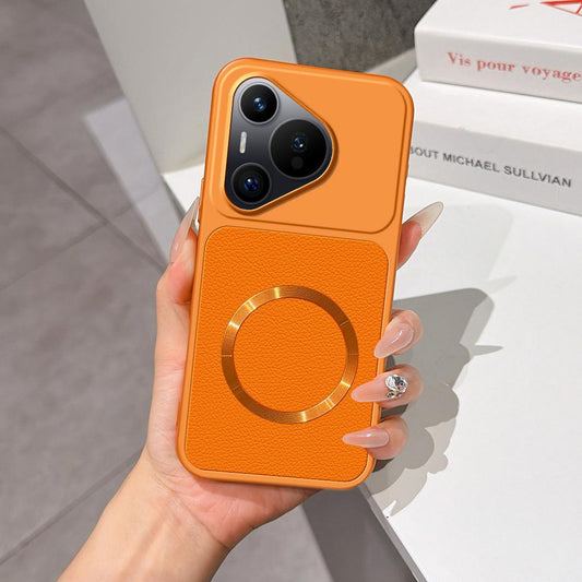 For Huawei Pura 70 Lambskin Series Magnetic Skin Feel Phone Case(Orange)