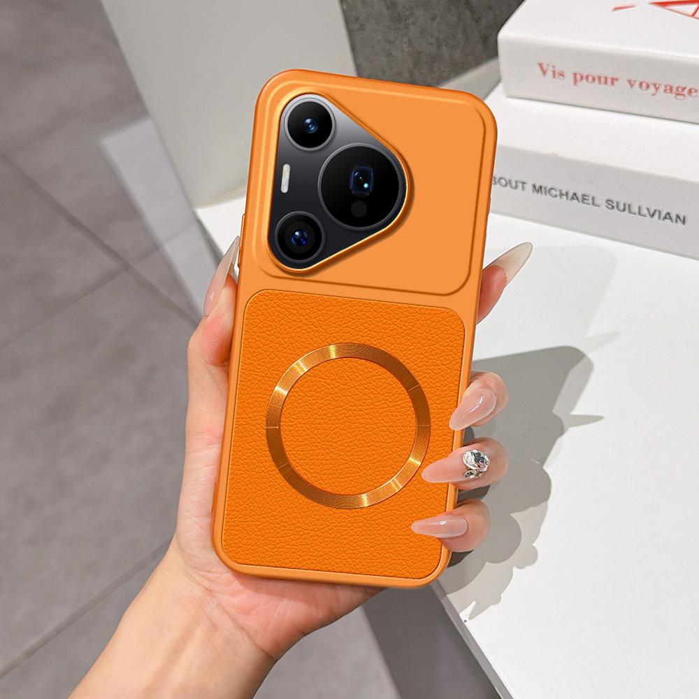 For Huawei Pura 70 Pro Lambskin Series Magnetic Skin Feel Phone Case(Orange)
