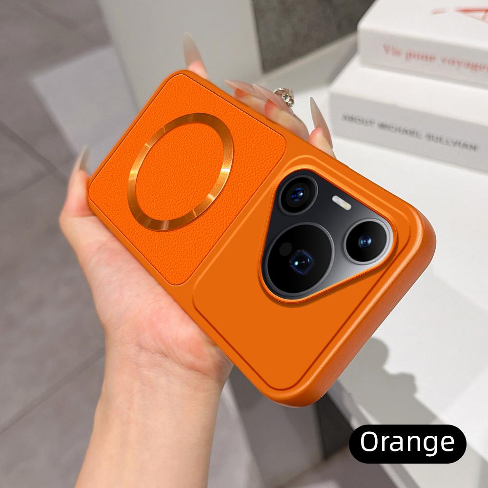 For Huawei Pura 70 Pro Lambskin Series Magnetic Skin Feel Phone Case(Orange)