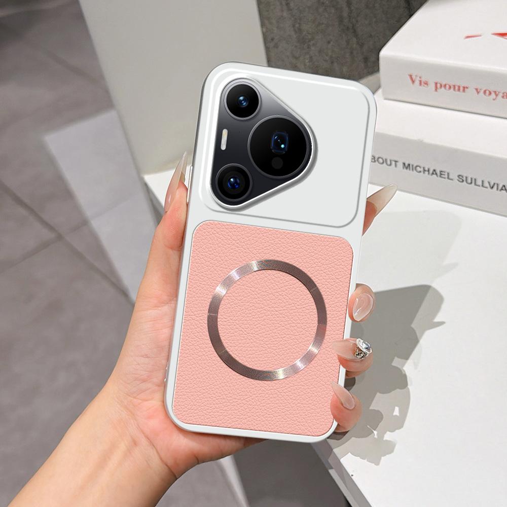 For Huawei Pura 70 Pro Lambskin Series Magnetic Skin Feel Phone Case(Pink)