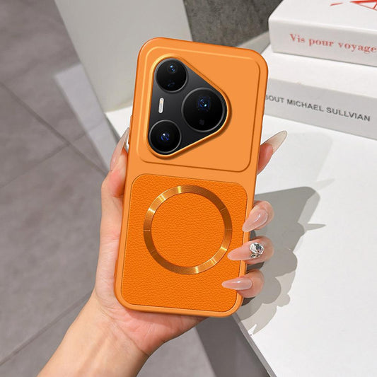 For Huawei Pura 80 Pro 5G Lambskin Series Magnetic Skin Feel Phone Case(Orange)