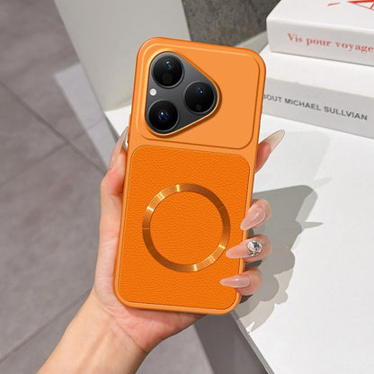 For Huawei Pura 80 5G Lambskin Series Magnetic Skin Feel Phone Case(Orange)