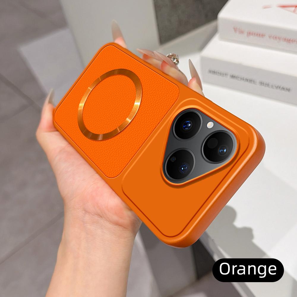 For Huawei Pura 80 5G Lambskin Series Magnetic Skin Feel Phone Case(Orange)