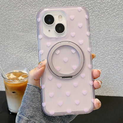 For iPhone 15 Double-sided Gradient Heart 360 Degree Magnetic Holder Phone Case(Purple)