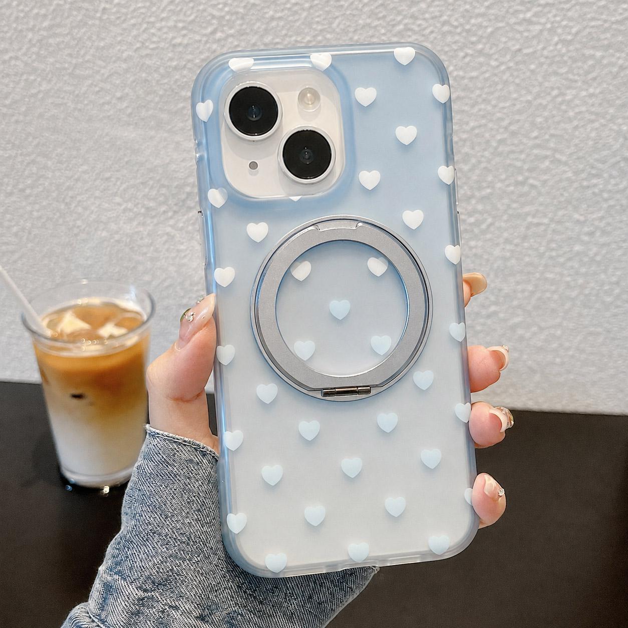 For iPhone 15 Double-sided Gradient Heart 360 Degree Magnetic Holder Phone Case(Blue)