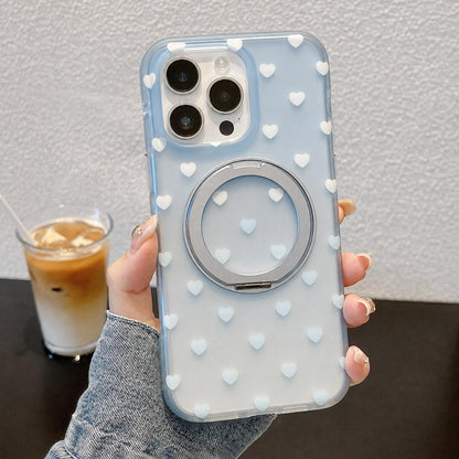 For iPhone 15 Pro Double-sided Gradient Heart 360 Degree Magnetic Holder Phone Case(Blue)
