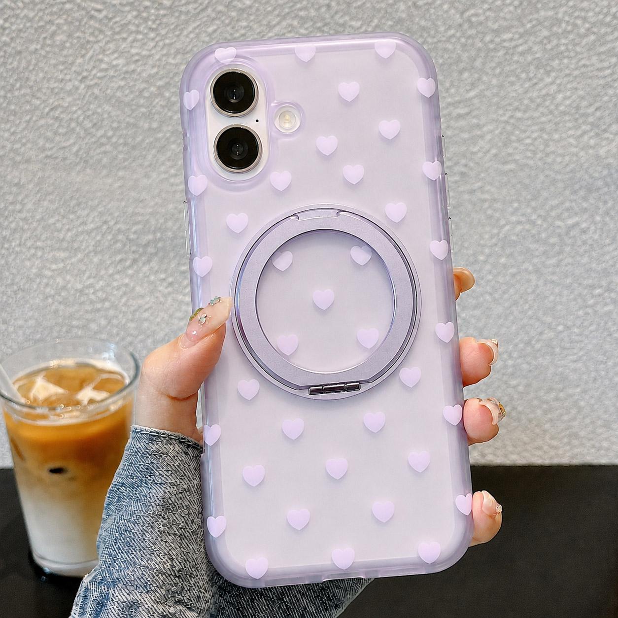 For iPhone 16 Double-sided Gradient Heart 360 Degree Magnetic Holder Phone Case(Purple)