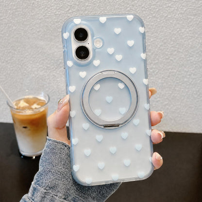 For iPhone 16 Double-sided Gradient Heart 360 Degree Magnetic Holder Phone Case(Blue)