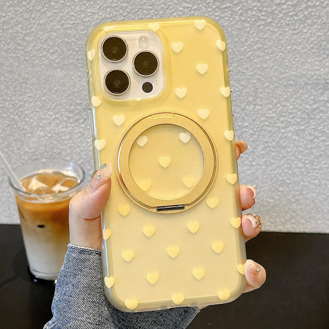For iPhone 16 Pro Max Double-sided Gradient Heart 360 Degree Magnetic Holder Phone Case(Yellow)