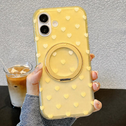 For iPhone 17 Double-sided Gradient Heart 360 Degree Magnetic Holder Phone Case(Yellow)