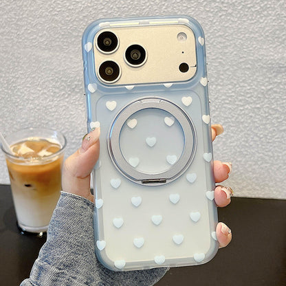 For iPhone 17 Pro Double-sided Gradient Heart 360 Degree Magnetic Holder Phone Case(Blue)