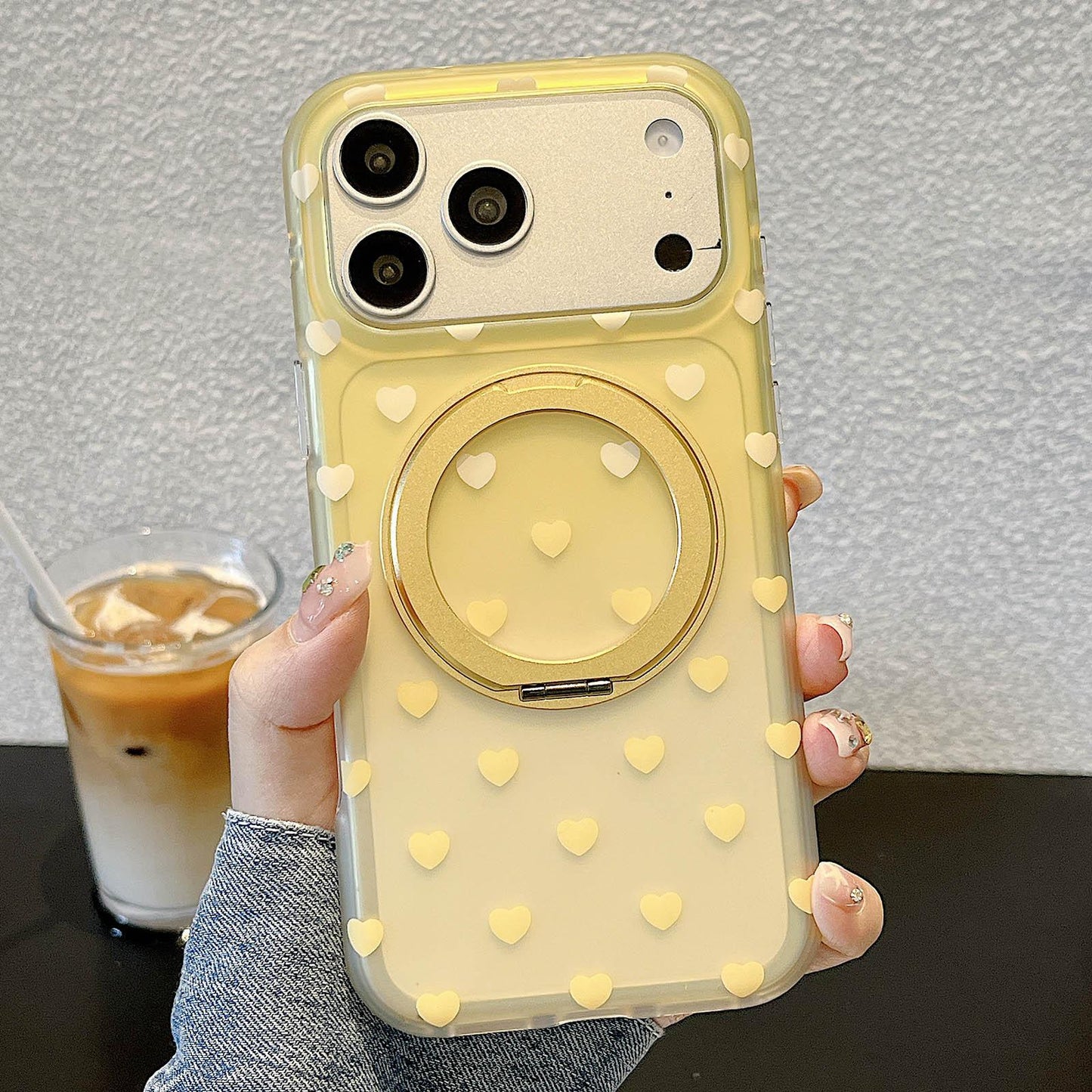 For iPhone 17 Pro Max Double-sided Gradient Heart 360 Degree Magnetic Holder Phone Case(Yellow)
