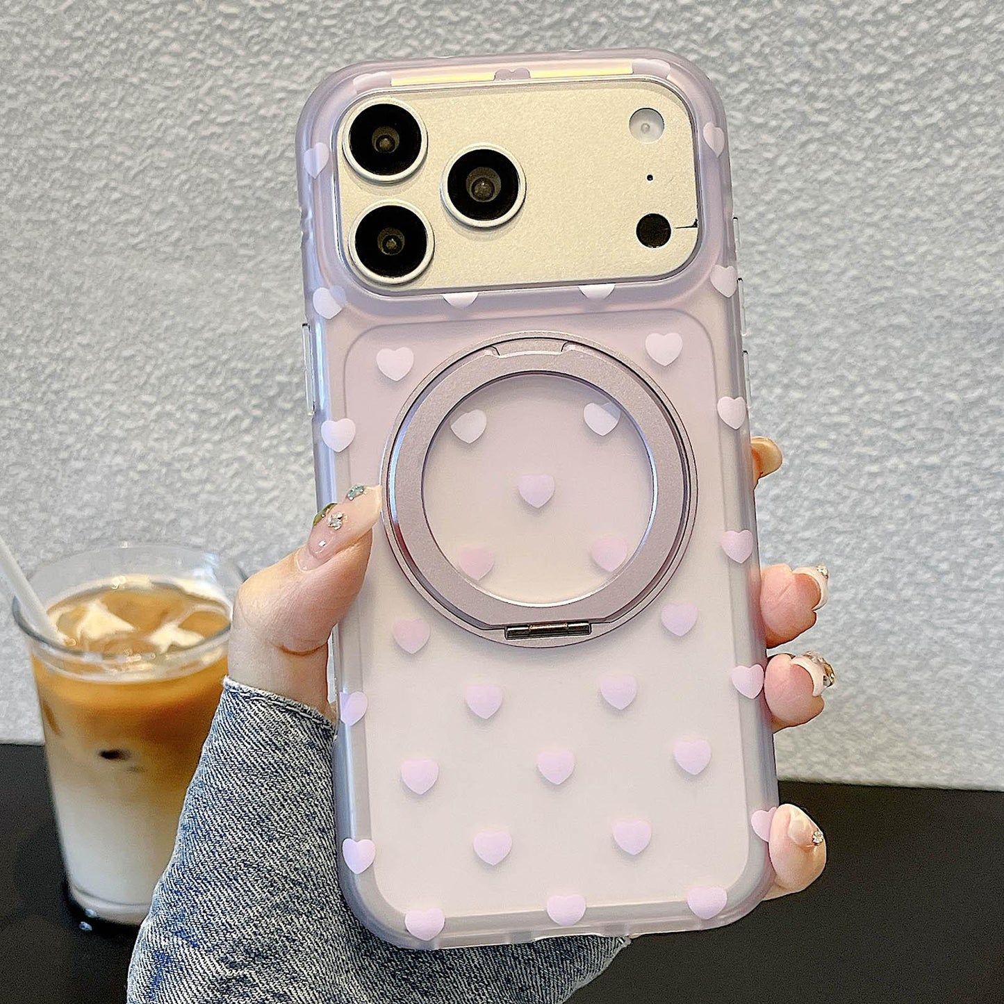 For iPhone 17 Pro Max Double-sided Gradient Heart 360 Degree Magnetic Holder Phone Case(Purple)