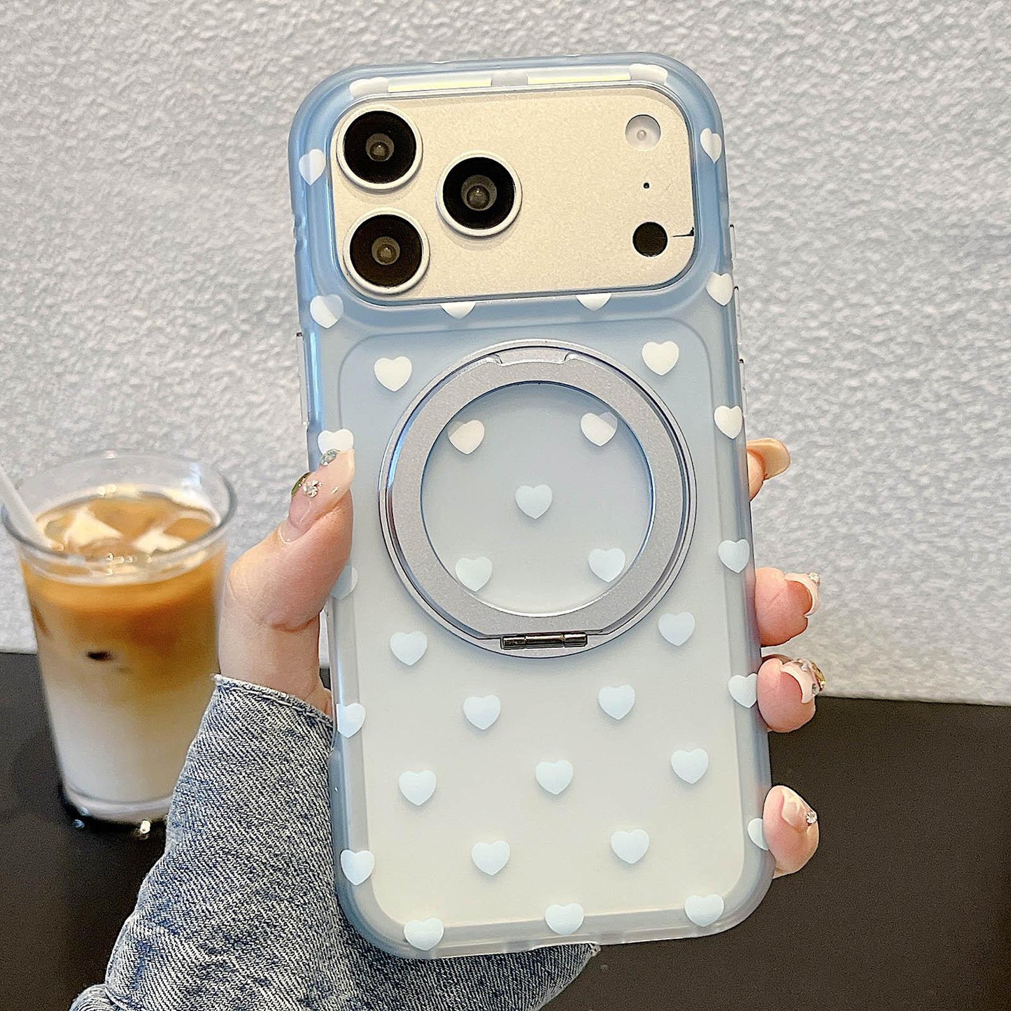 For iPhone 17 Pro Max Double-sided Gradient Heart 360 Degree Magnetic Holder Phone Case(Blue)